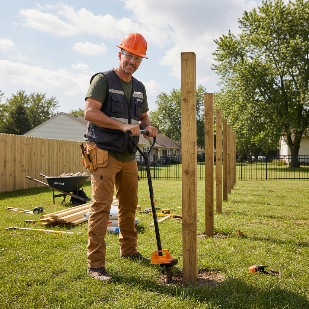 New fence installation in progress at a commercial site in Marion, IL